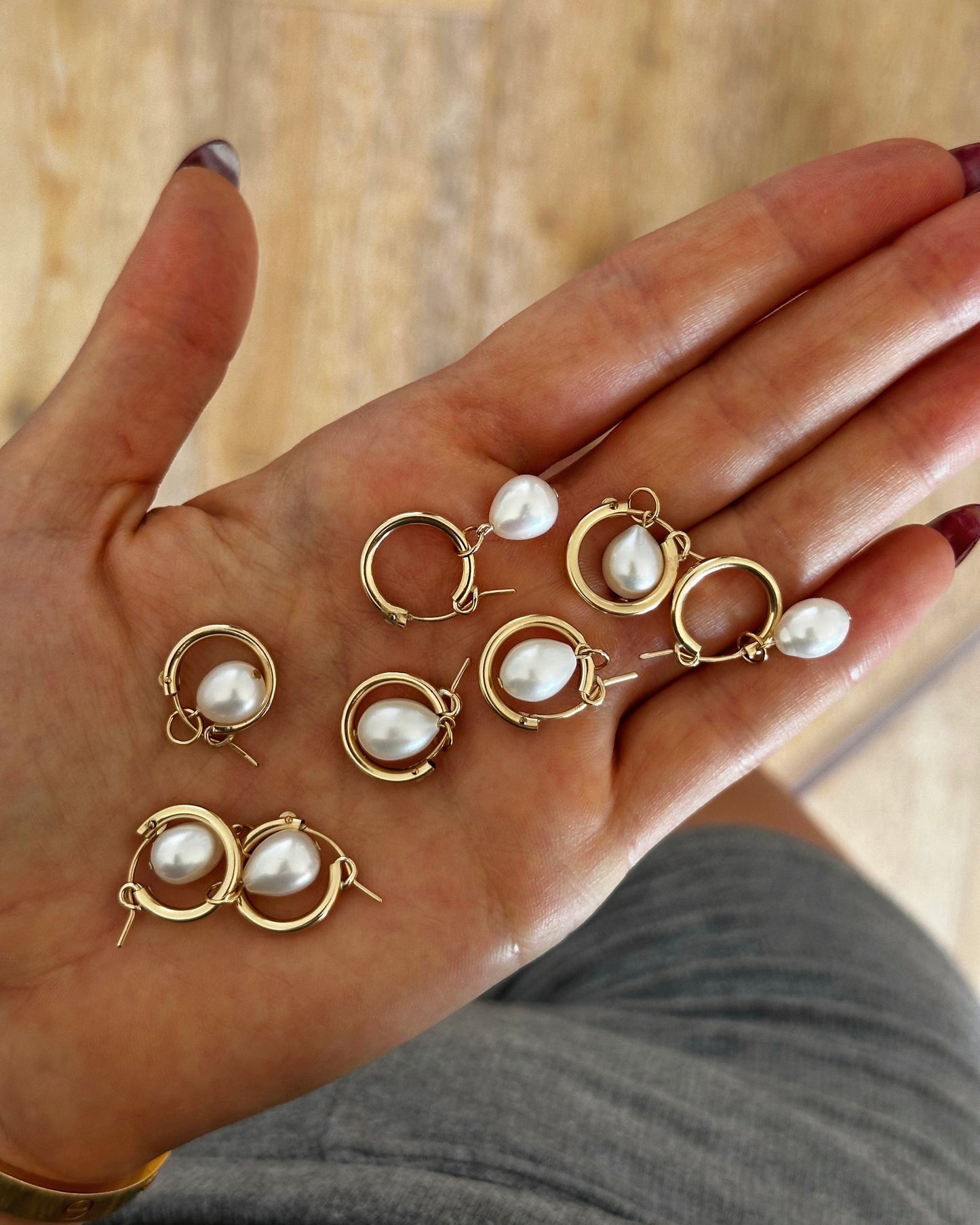 Teardrop Freshwater Pearl Thick Hoop Earrings