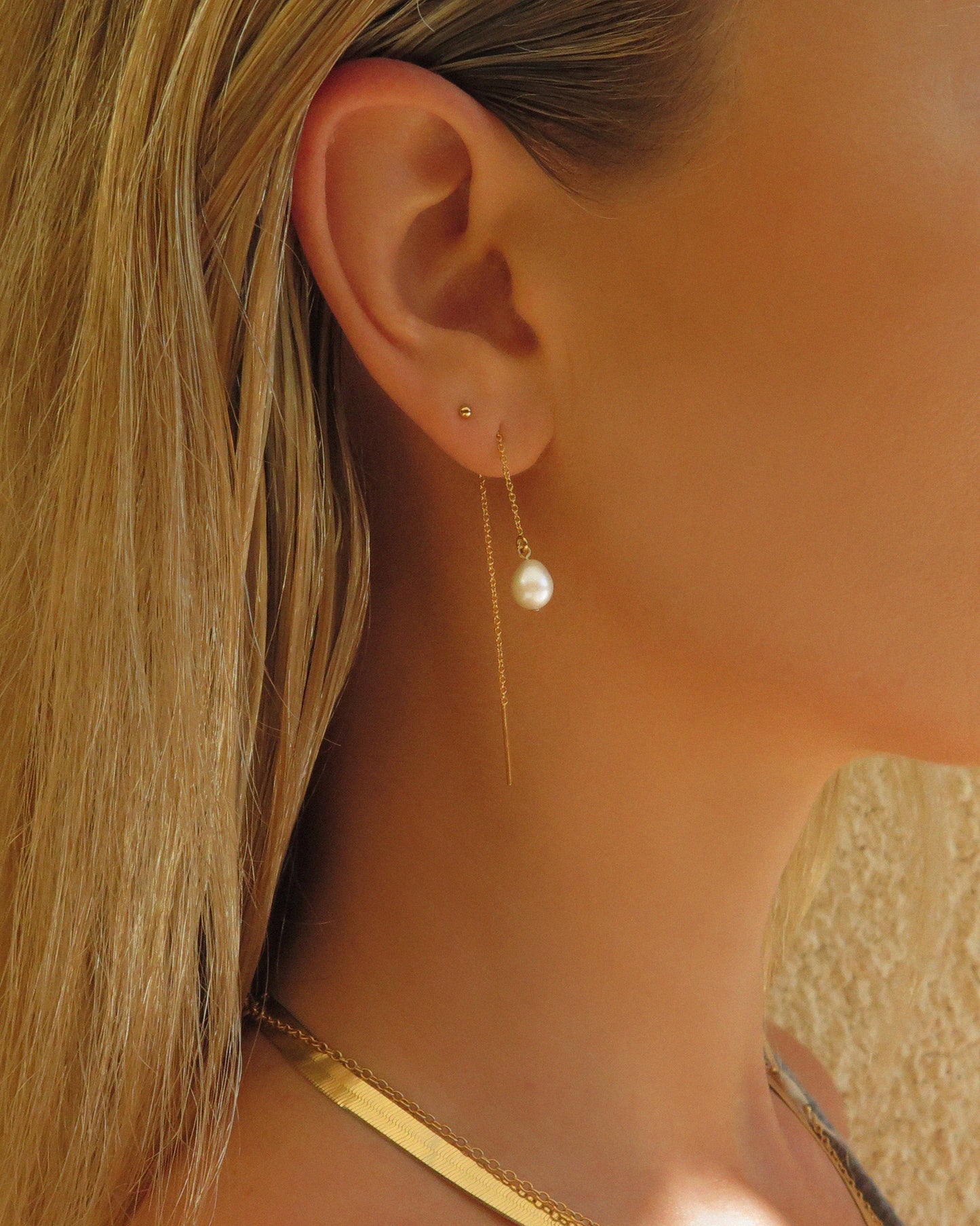 Teardrop Freshwater Pearl Threader Earrings - Sterling Silver