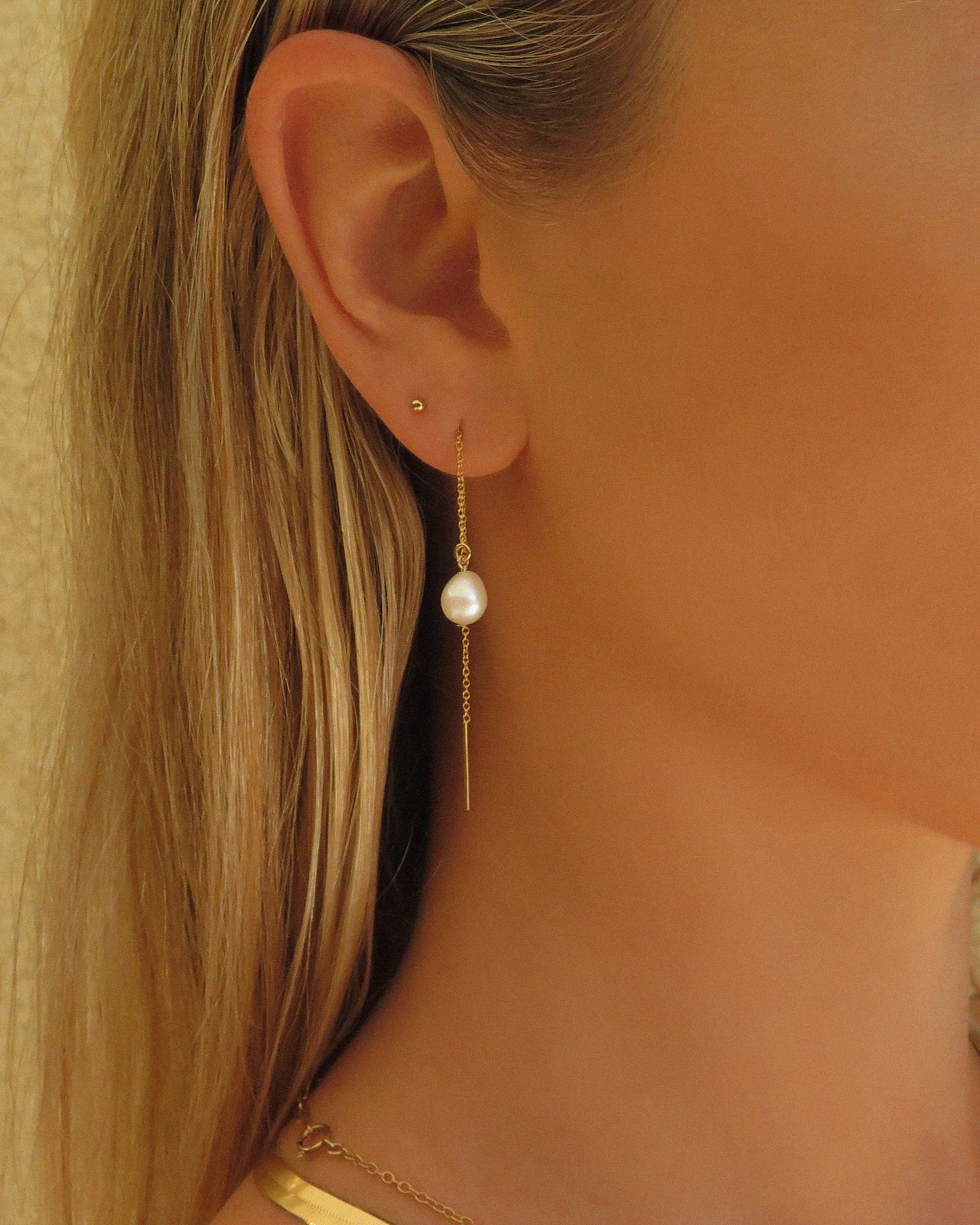 Teardrop Freshwater Pearl Threader Earrings - Sterling Silver