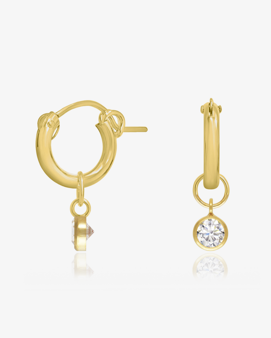 White CZ Thick Hoop Earrings - 14k Yellow Gold Fill