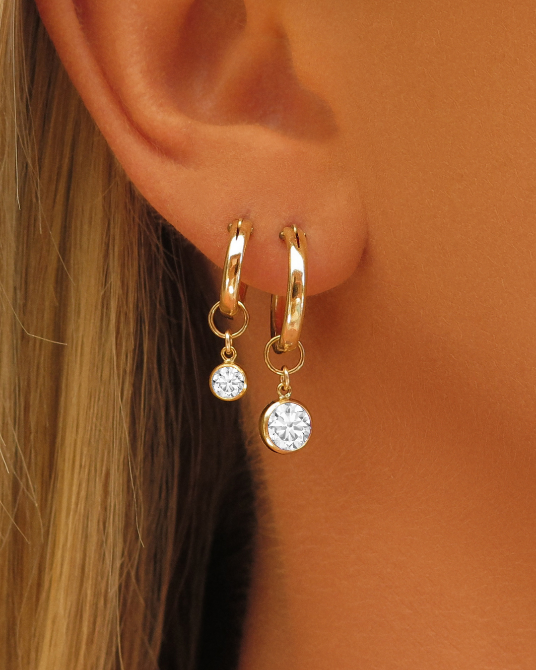 White CZ Thick Hoop Earrings - 14k Yellow Gold Fill