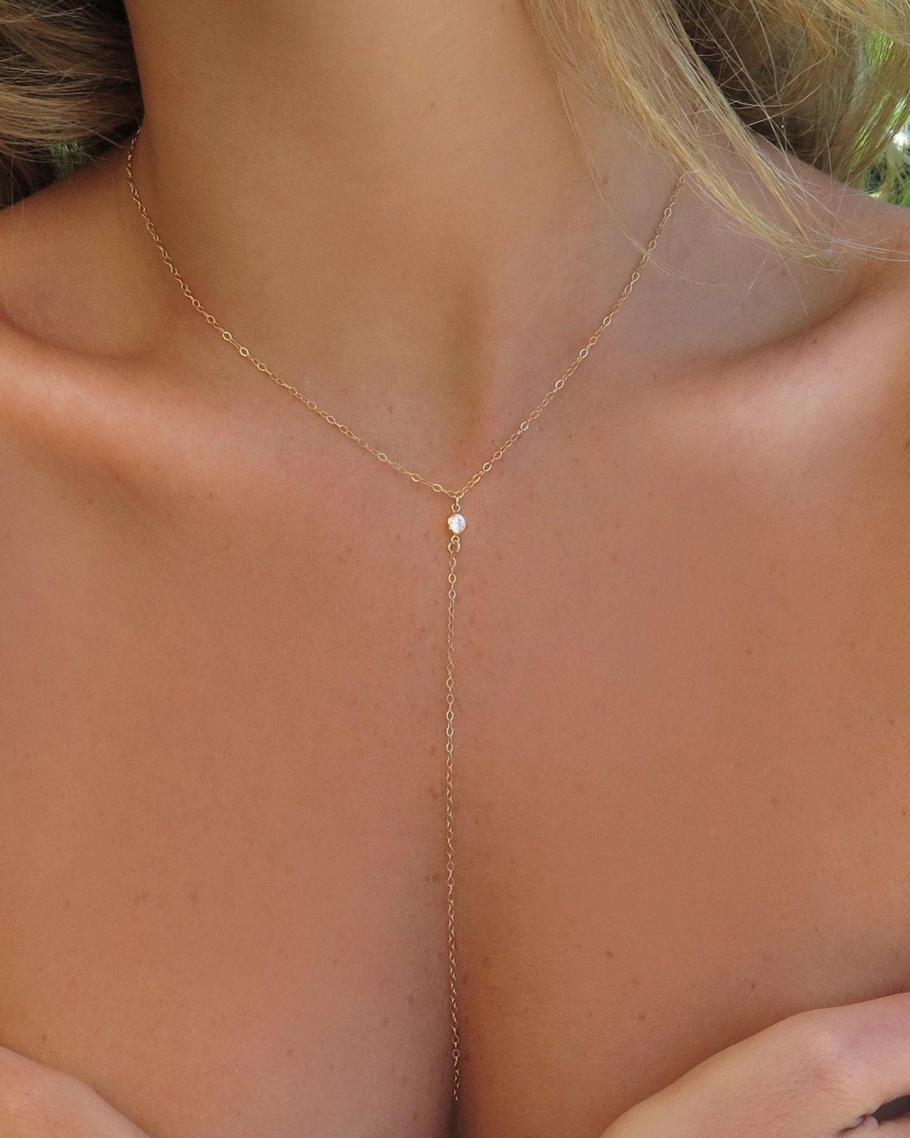 CZ DROP NECKLACE - The Littl - 14k Yellow Gold Fill - Deluxe Chain