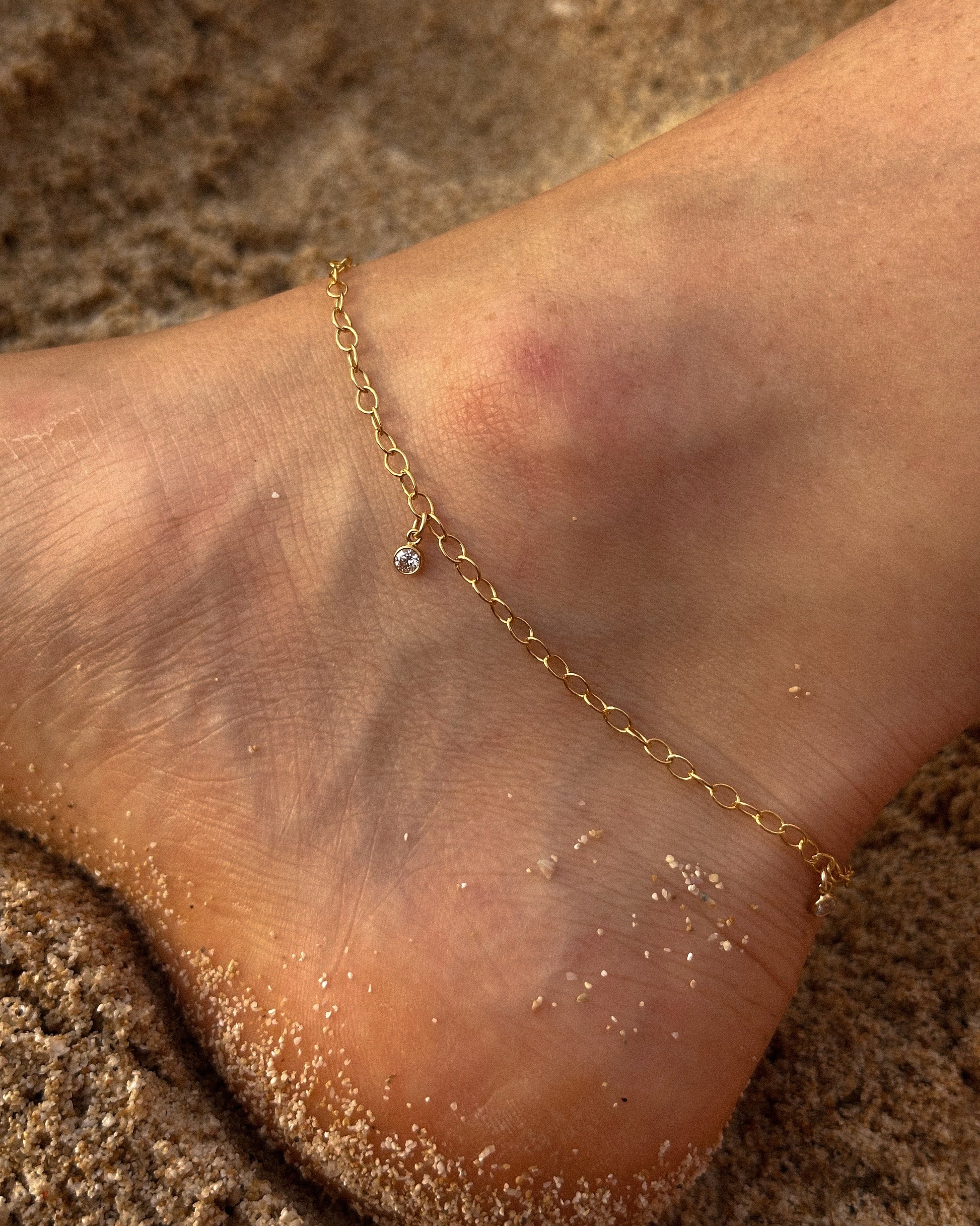 Three CZ Chain Anklet - Everyday Anklets - 14k Gold-Filled | The Littl Australia