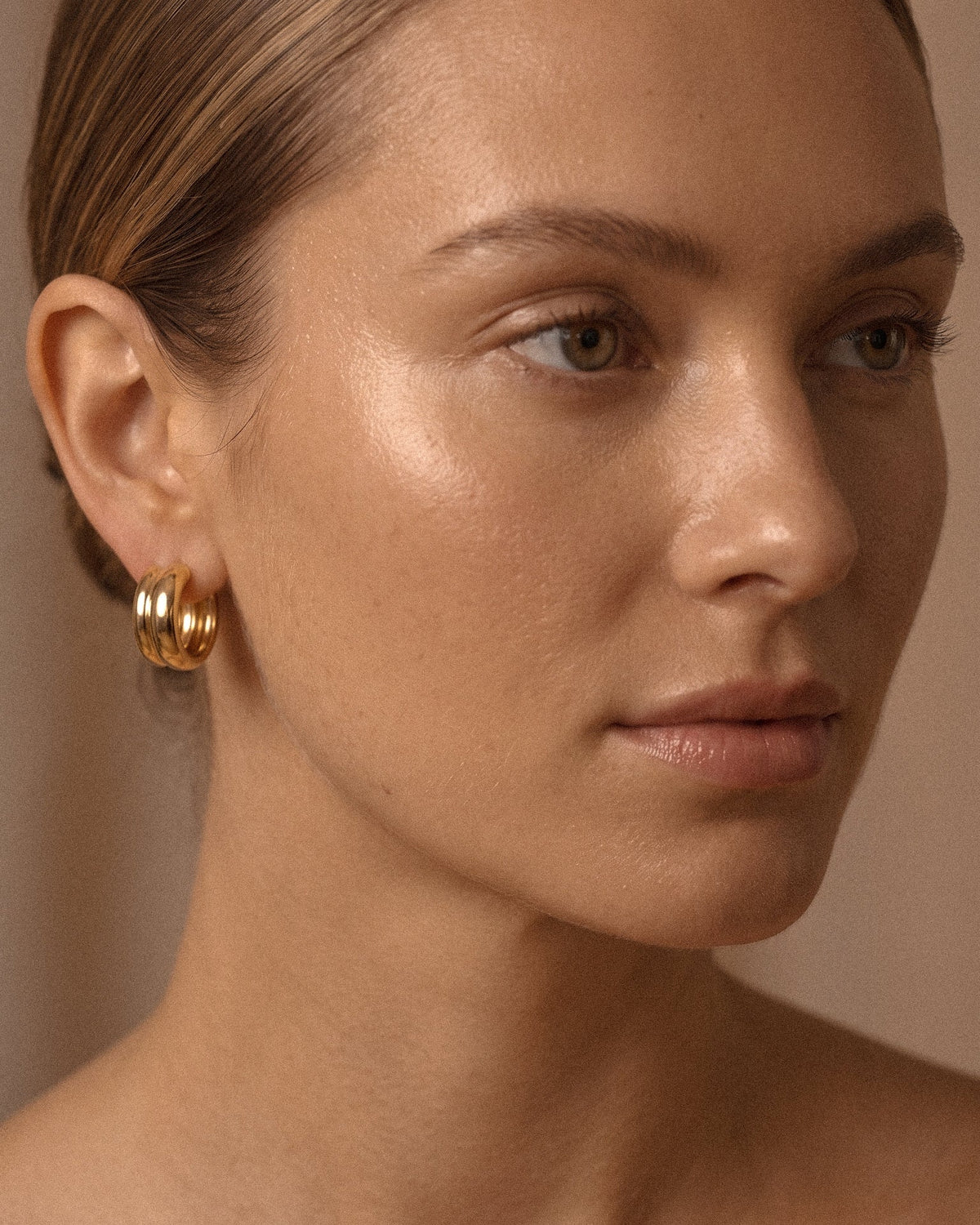 Double Band Rounded Huggie Hoop Earrings - 14k Solid Gold