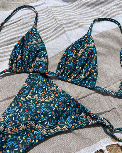 Driven Bikini Bottom - Teal Olive - Close-Up | The Littl Australia