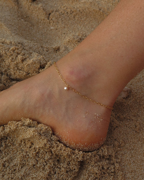 Freshwater Pearl Chain Anklet - 14k Yellow Gold Fill