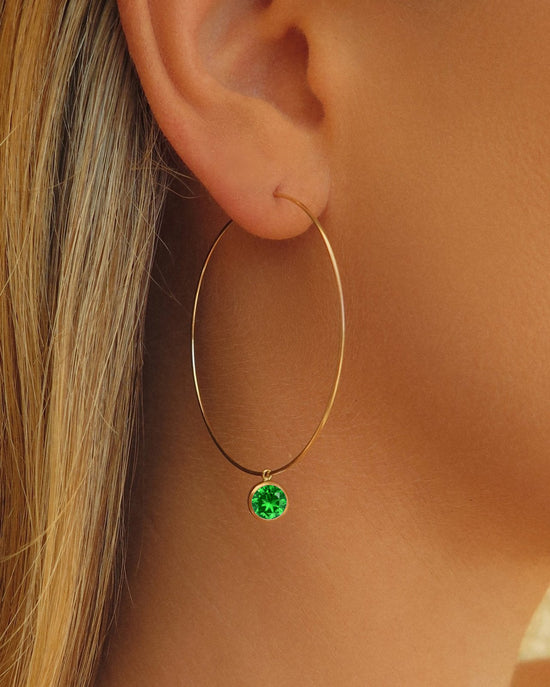 Large Birthstone Hoop Earrings  - 14k Yellow Gold Fill