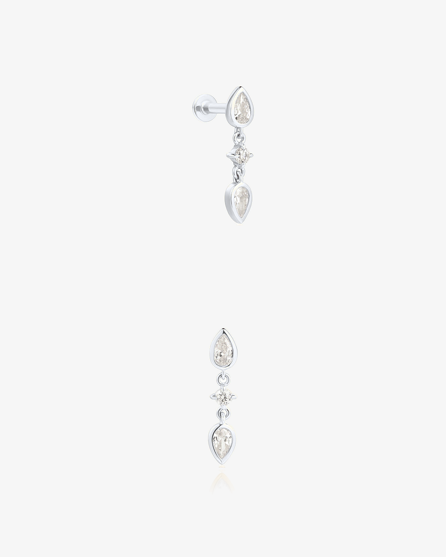 Lab-Grown Diamond Double Pear Drop Flatback Piercing - 14k Solid White Gold