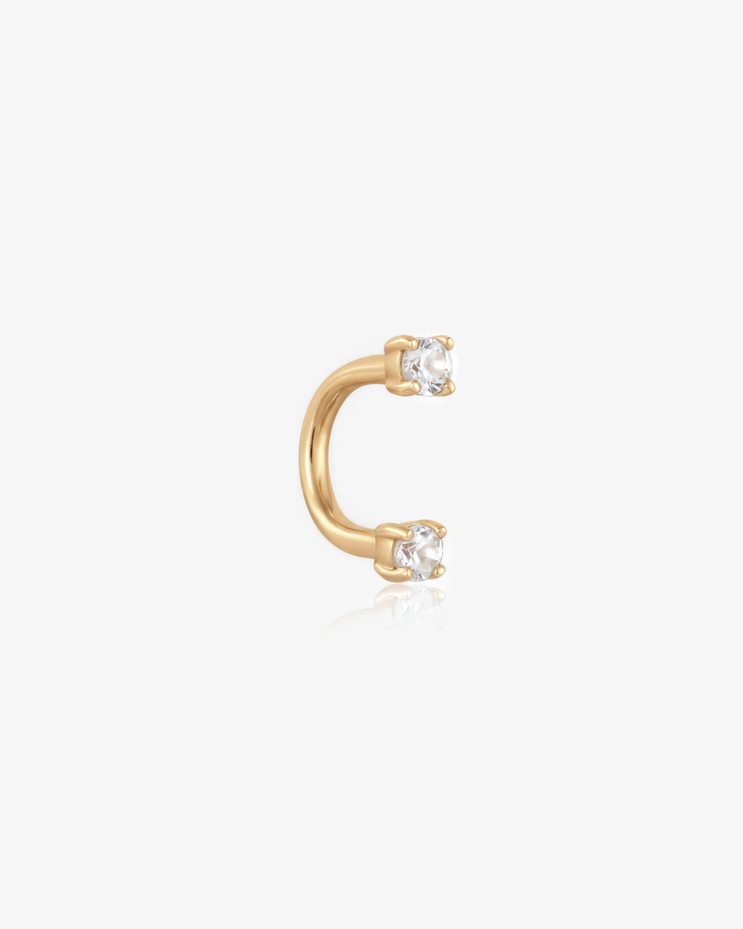 Lab-grown diamond U hoop piercing in 14k solid gold, a curved barbell with a 2mm diamond on each end