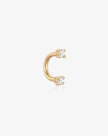 Lab-grown diamond U hoop piercing in 14k solid gold, a curved barbell with a 2mm diamond on each end
