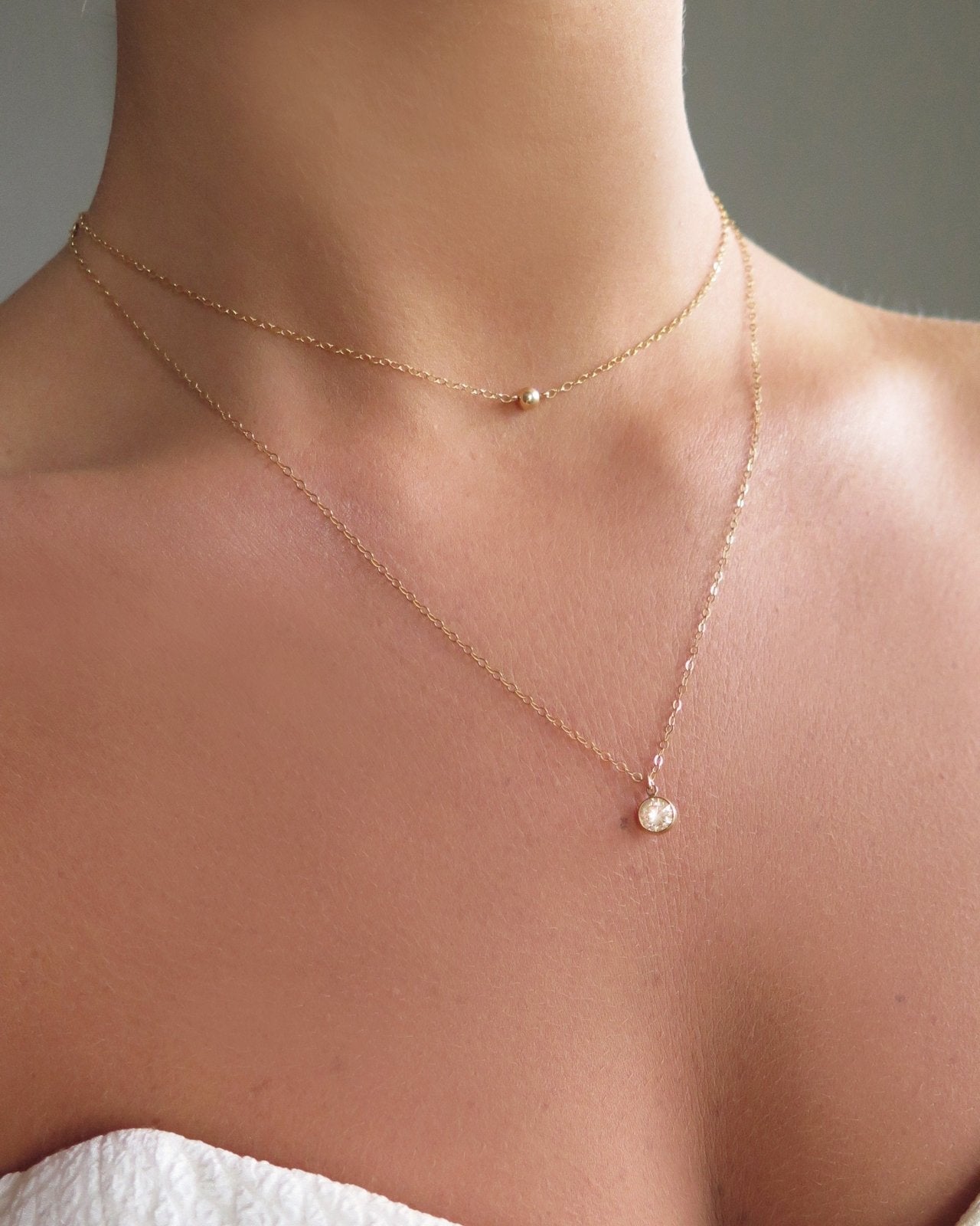 LARGE CZ NECKLACE- 14k Yellow Gold - The Littl - Deluxe Chain - 37cm (choker)