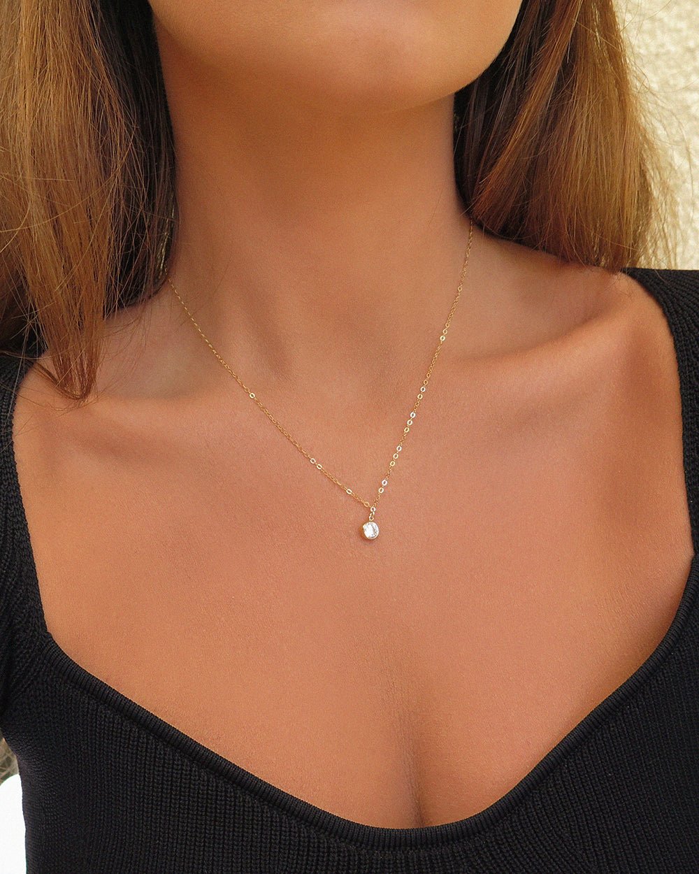 LARGE CZ NECKLACE- 14k Yellow Gold - The Littl - Deluxe Chain - 37cm (choker) Necklaces