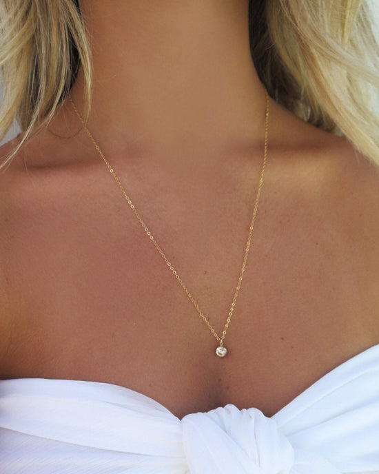 Load image into Gallery viewer, LARGE CZ NECKLACE- 14k Yellow Gold - The Littl - Deluxe Chain - 37cm (choker)
