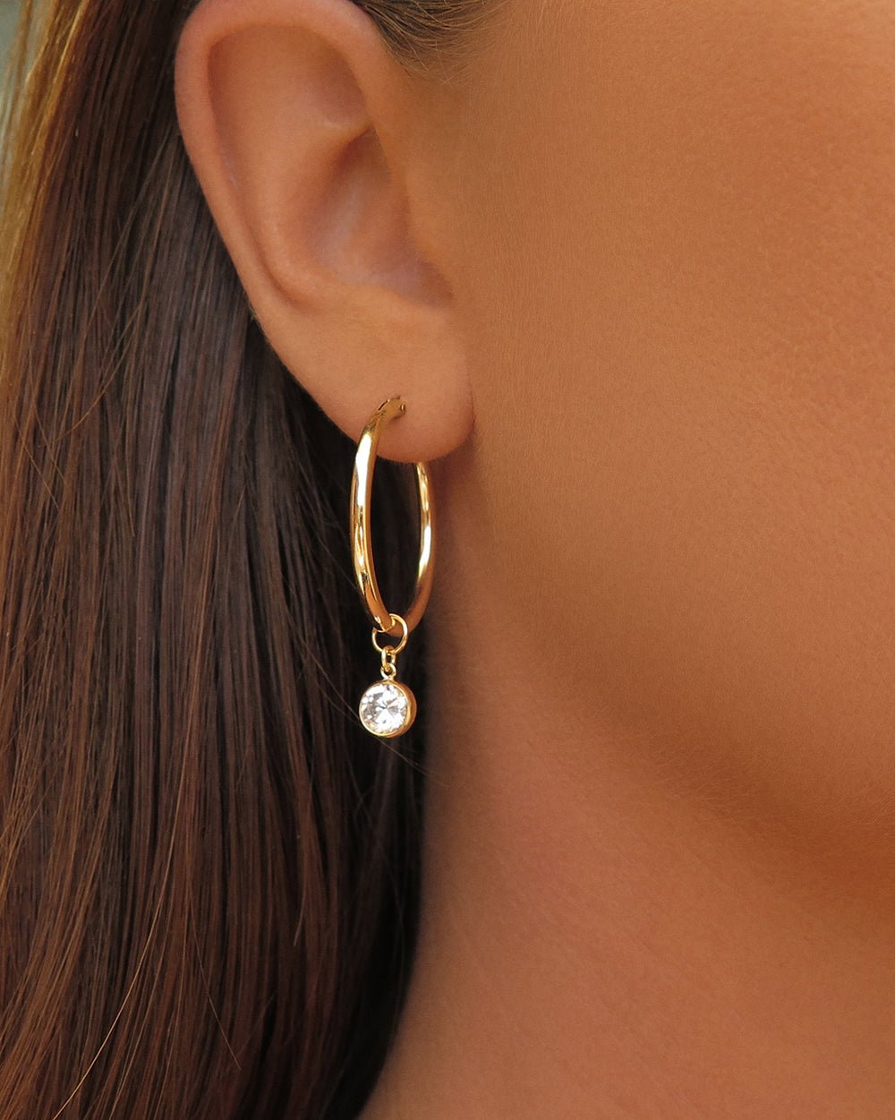 LARGE CZ THICK HOOP EARRINGS - The Littl - 14k Yellow Gold Fill - 12mm Earrings