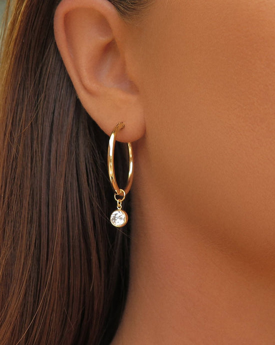 Load image into Gallery viewer, LARGE CZ THICK HOOP EARRINGS - The Littl - 14k Yellow Gold Fill - 12mm Earrings
