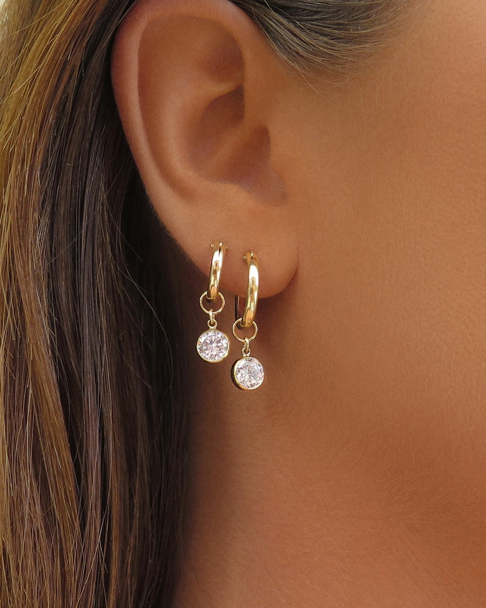 White CZ Thick Hoop Earrings - 14k Yellow Gold Fill