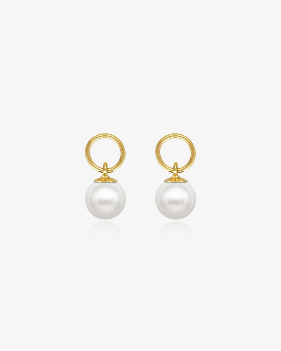 Large Pearl Hoop Earring Charms - 14k Yellow Gold Fill