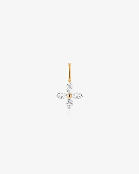 Four-leaf clover charm in 14k solid gold with four marquise lab-grown diamonds