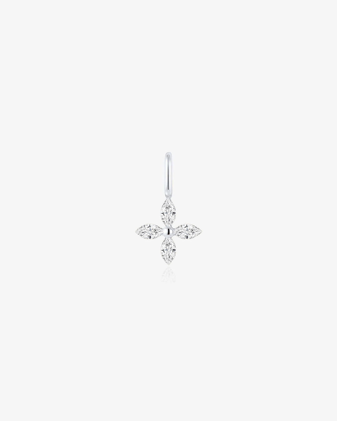 Four-leaf clover charm in 14k solid white gold with four marquise lab-grown diamonds