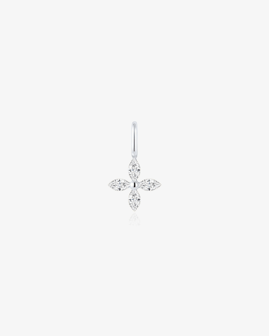 Four-leaf clover charm in 14k solid white gold with four marquise lab-grown diamonds