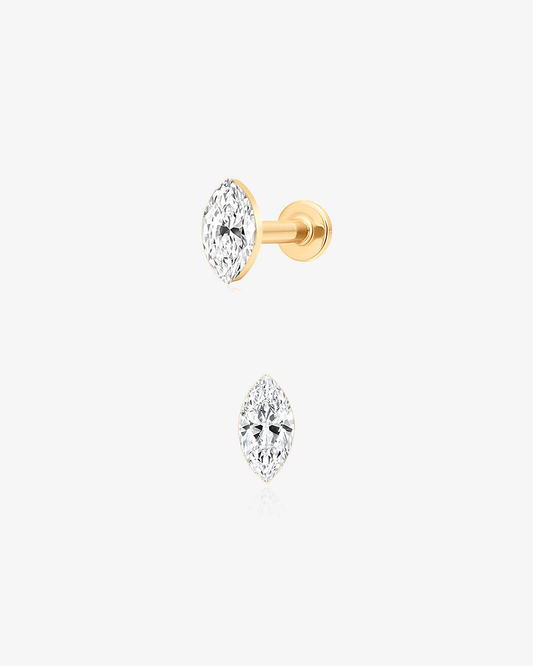 Marquise Lab-Grown Diamond Flatback Piercing in 14k solid gold, side and front view