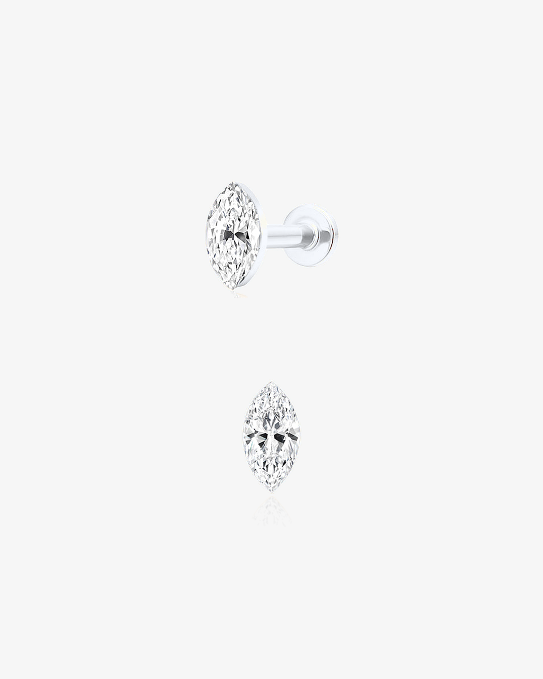 Marquise Lab-Grown Diamond Flatback Piercing in 14k solid white gold, side and front view