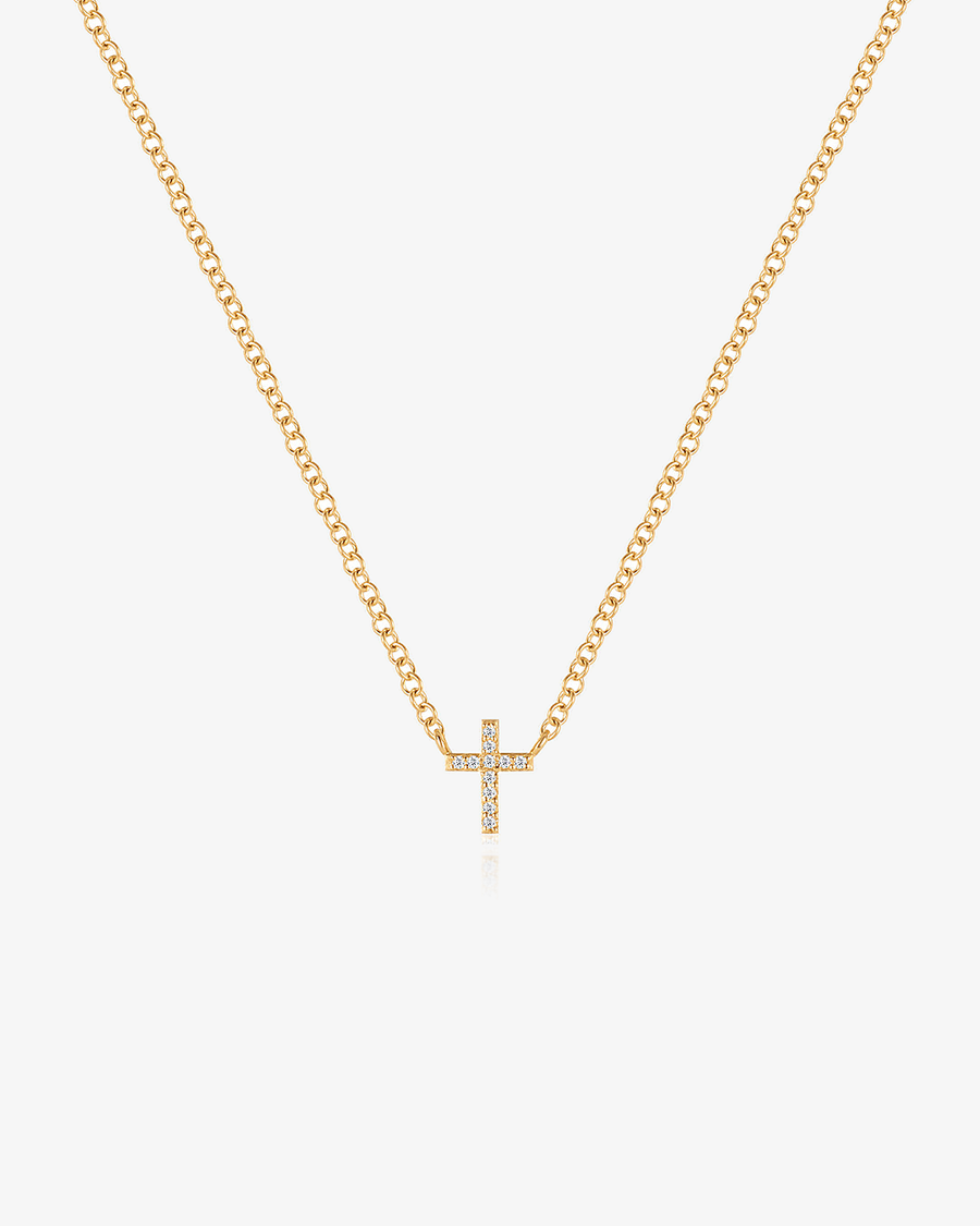 Pavé Lab-Grown Diamond Cross Necklace - 14k Solid Gold