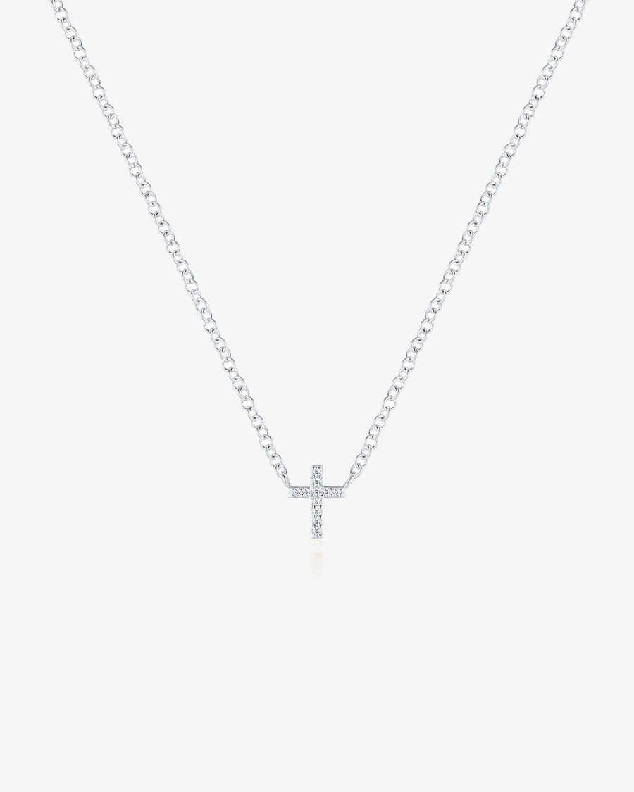 Pavé Lab-Grown Diamond Cross Necklace - 14k Solid White Gold