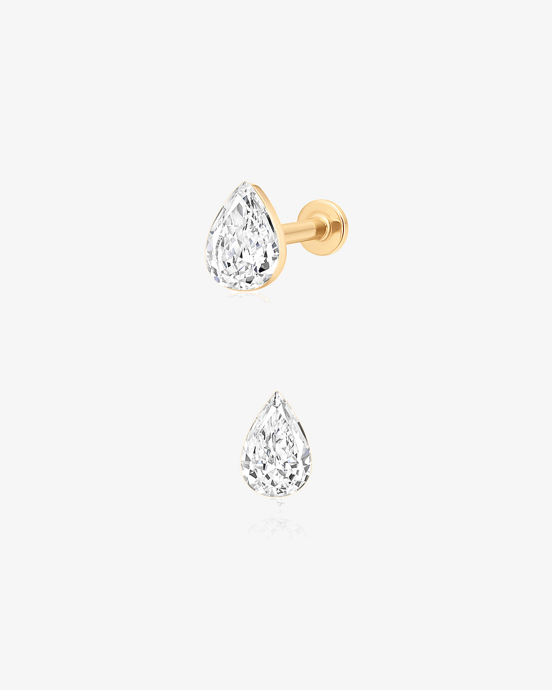 Pear Lab-Grown Diamond Flatback Piercing in 14k solid gold, side and front view