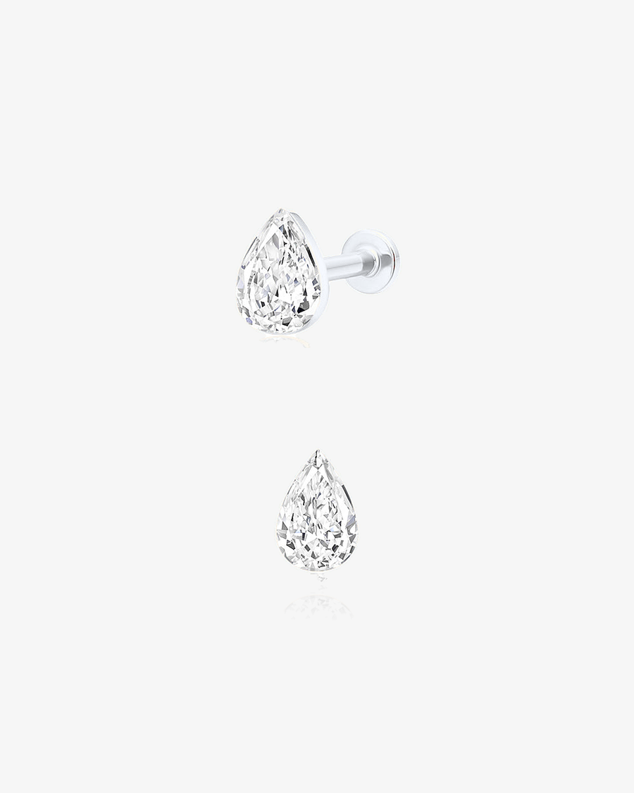 Pear Lab-Grown Diamond Flatback Piercing - 14k Solid White Gold