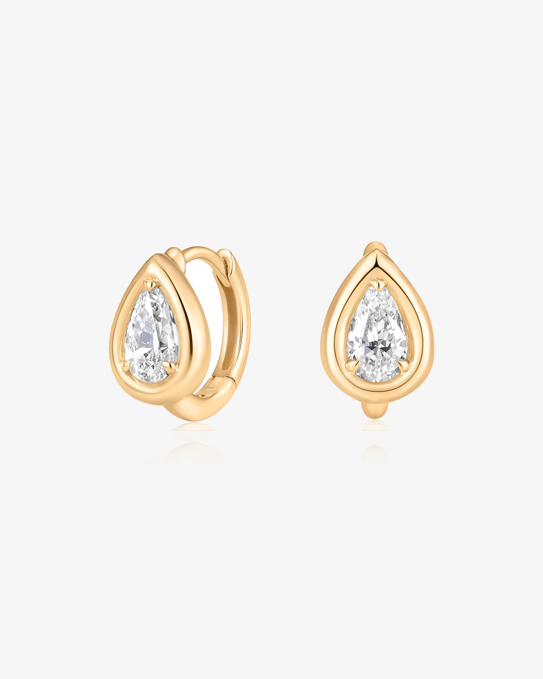 Pear lab-grown diamond framed huggie earrings in 14k solid gold