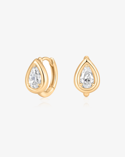 Pear lab-grown diamond framed huggie earrings in 14k solid gold