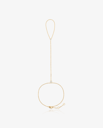 Pear lab-grown diamond hand chain in 14k solid gold, linking the wrist to the finger