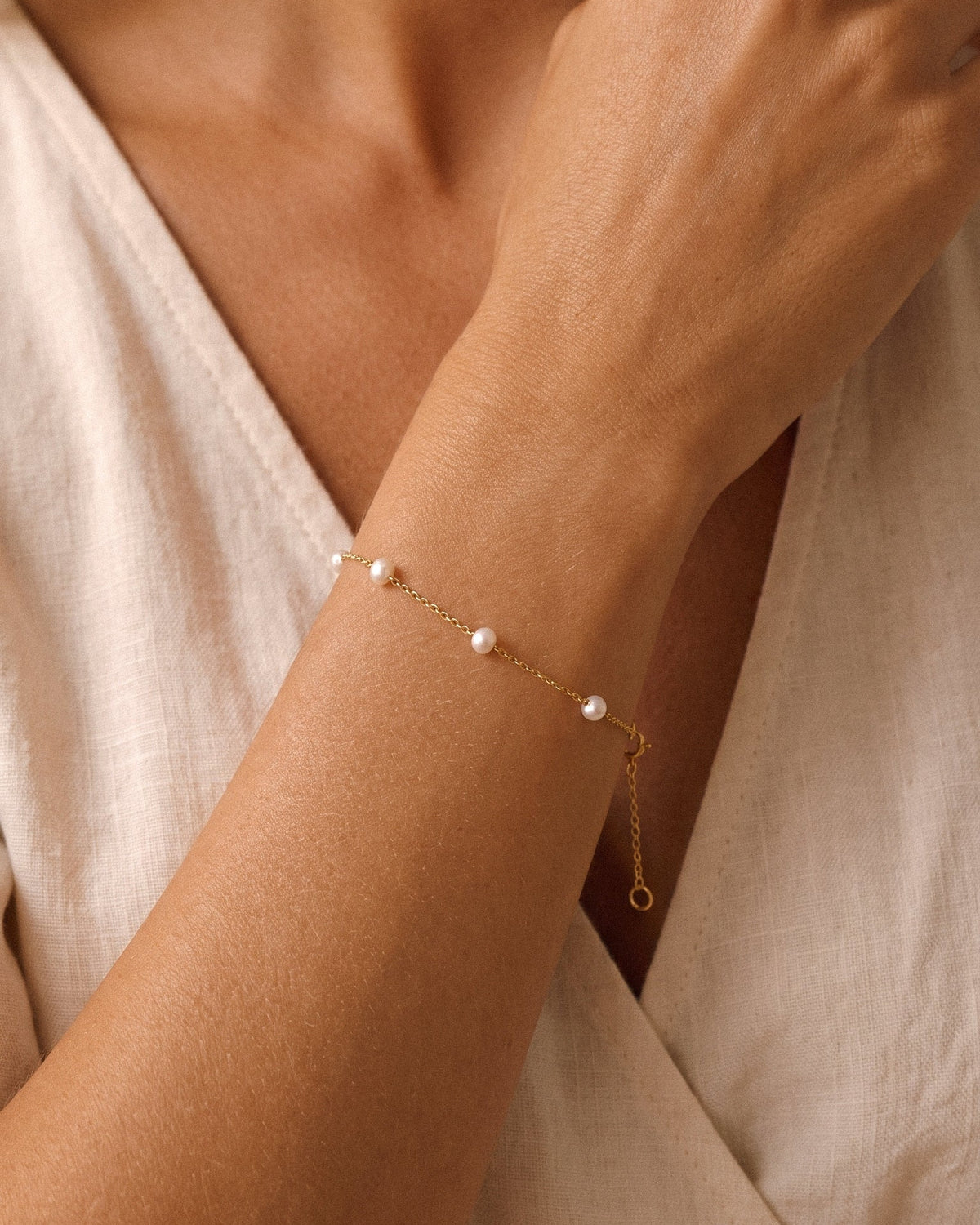 Freshwater Pearl Station Bracelet - 14k Solid Gold