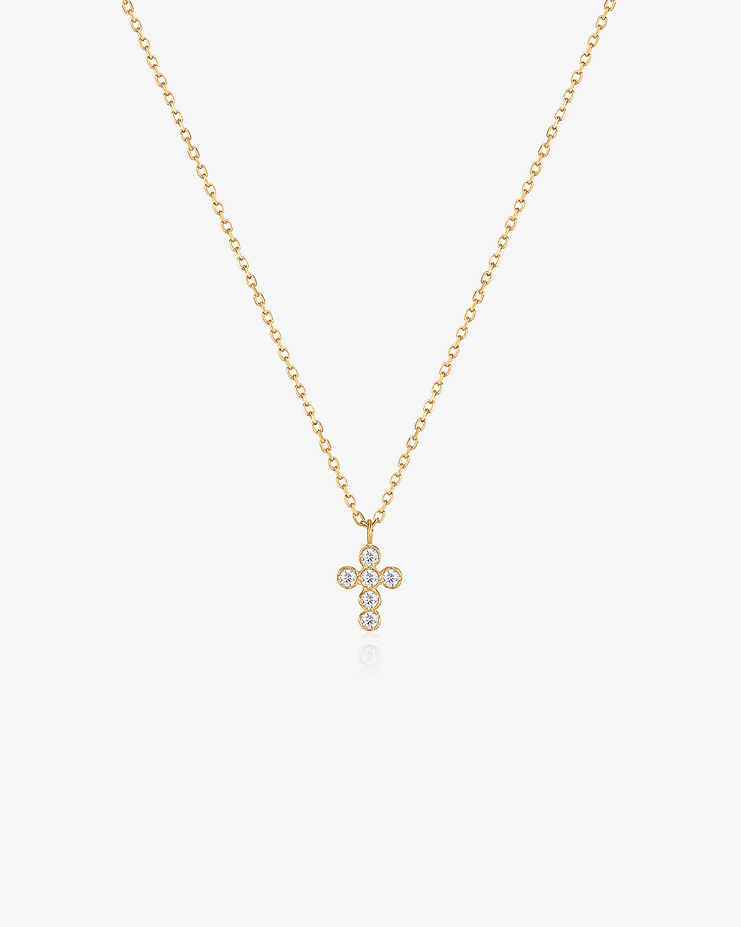 Petite cross necklace in 14k solid gold, set with round lab-grown diamonds