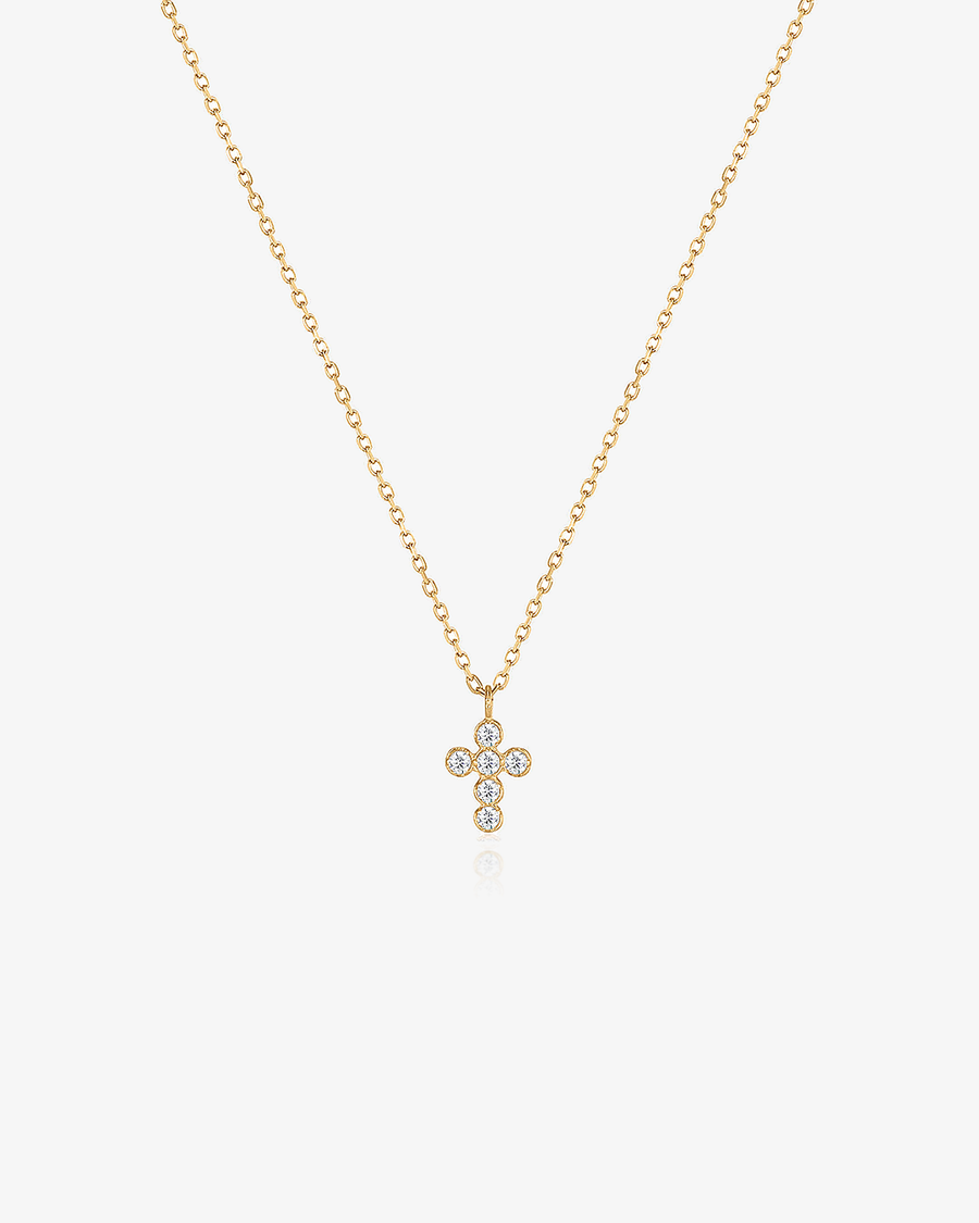Petite Lab-Grown Diamond Cross Necklace - 14k Solid Gold