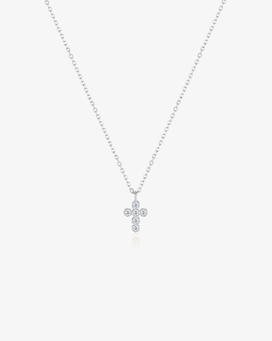 Petite Lab-Grown Diamond Cross Necklace - 14k Solid White Gold
