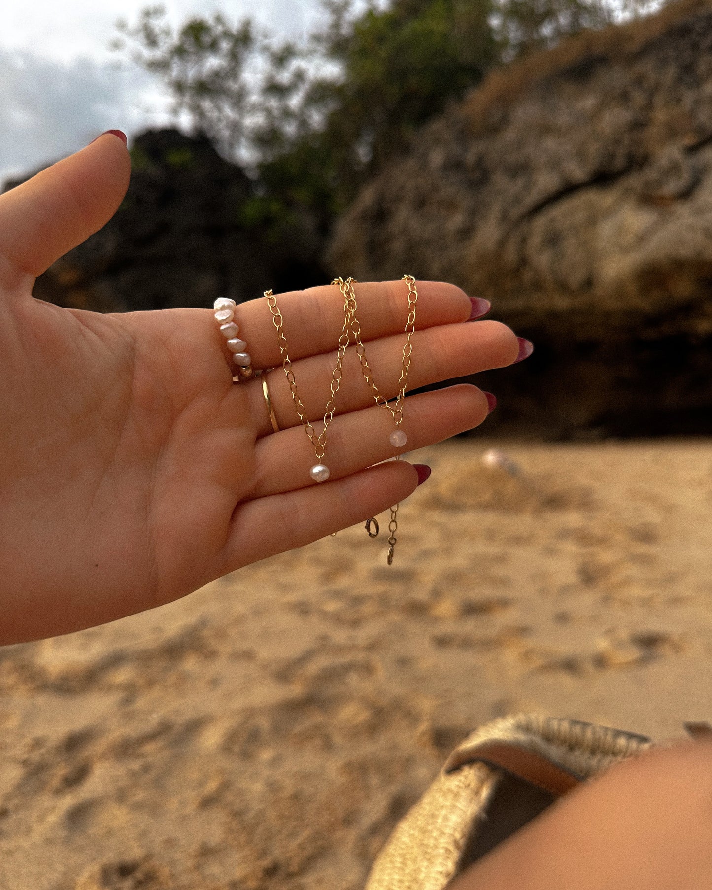 Rose Quartz Chain Anklet - 14k Gold-Filled - On Model - Waterproof | The Littl