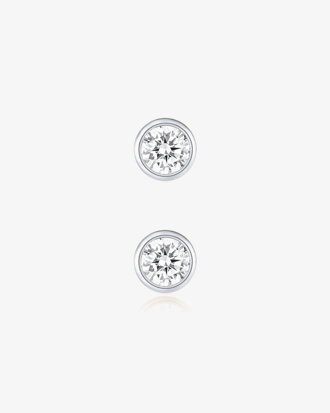 Round Lab-Grown Diamond Bezel Flatback Piercing in 14k solid white gold, side and front view