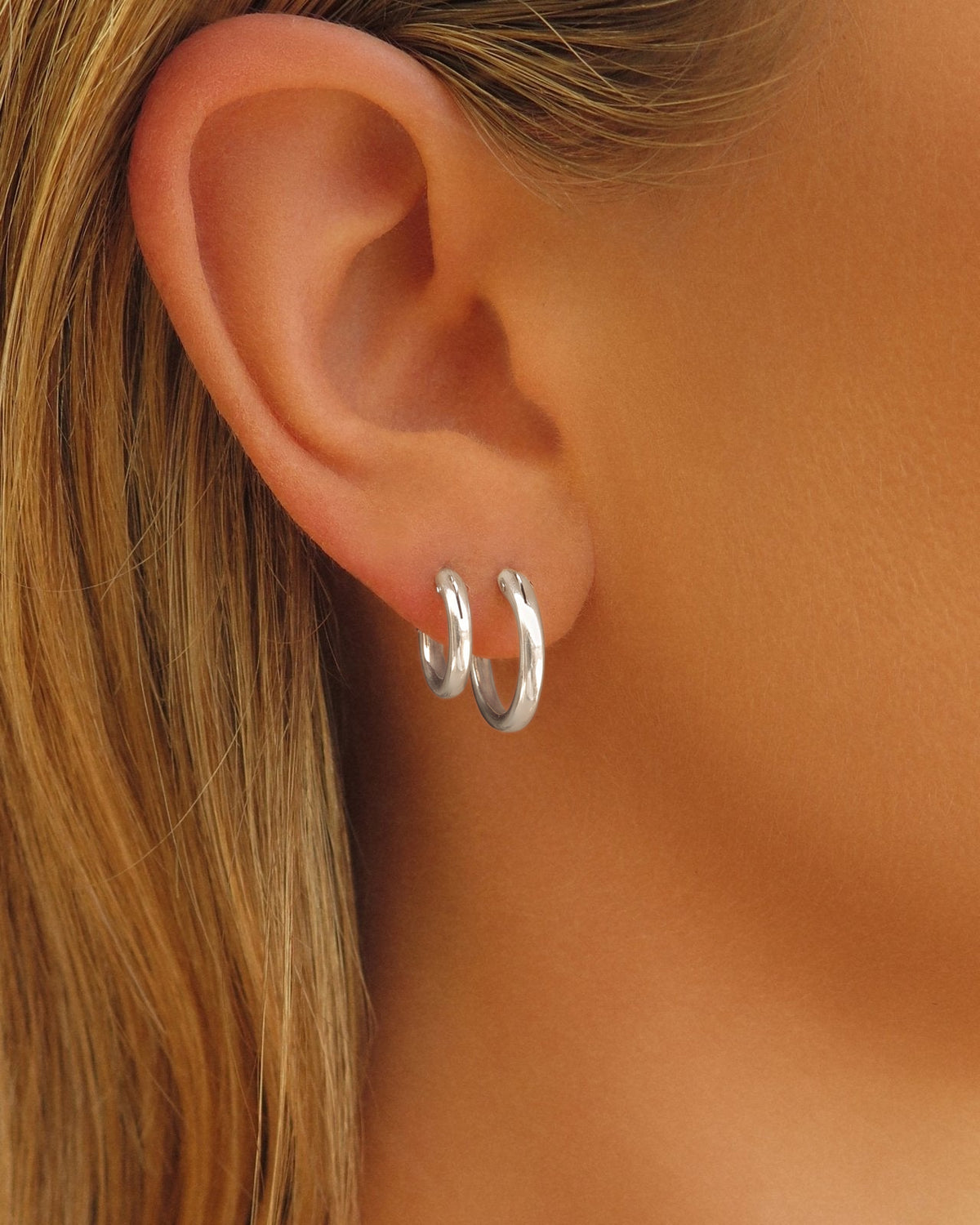 Thick Hoop Earrings - Sterling Silver