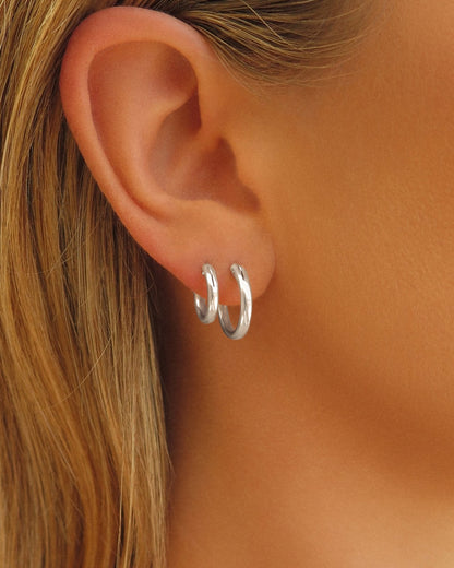 Thick Hoop Earrings - Sterling Silver