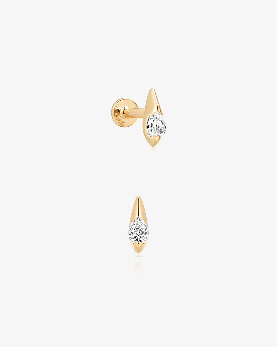 Teardrop Lab-Grown Diamond Flatback Piercing - 14k Solid Gold