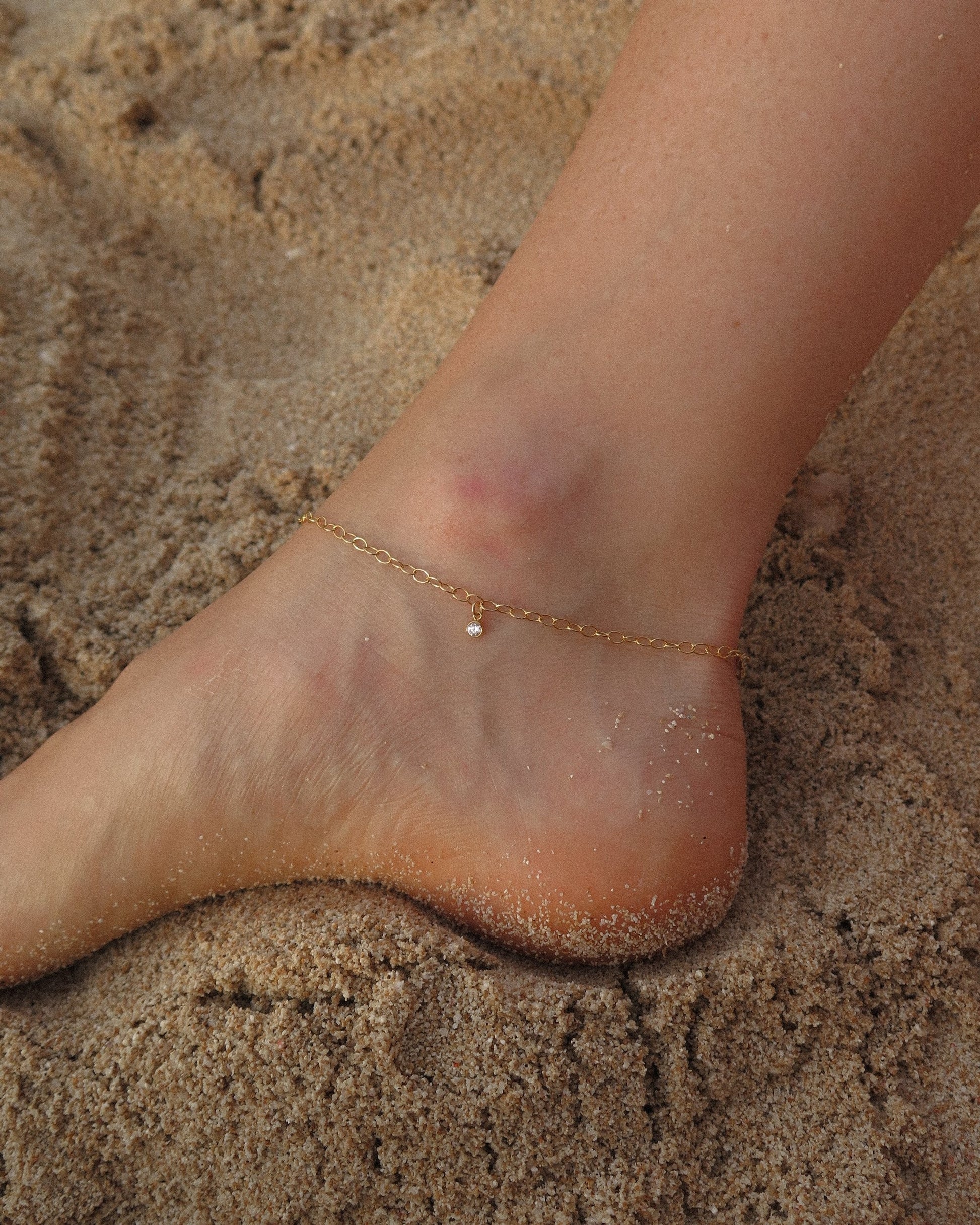 Three CZ Chain Anklet - 14k Gold-Filled - Hypoallergenic & Waterproof | The Littl