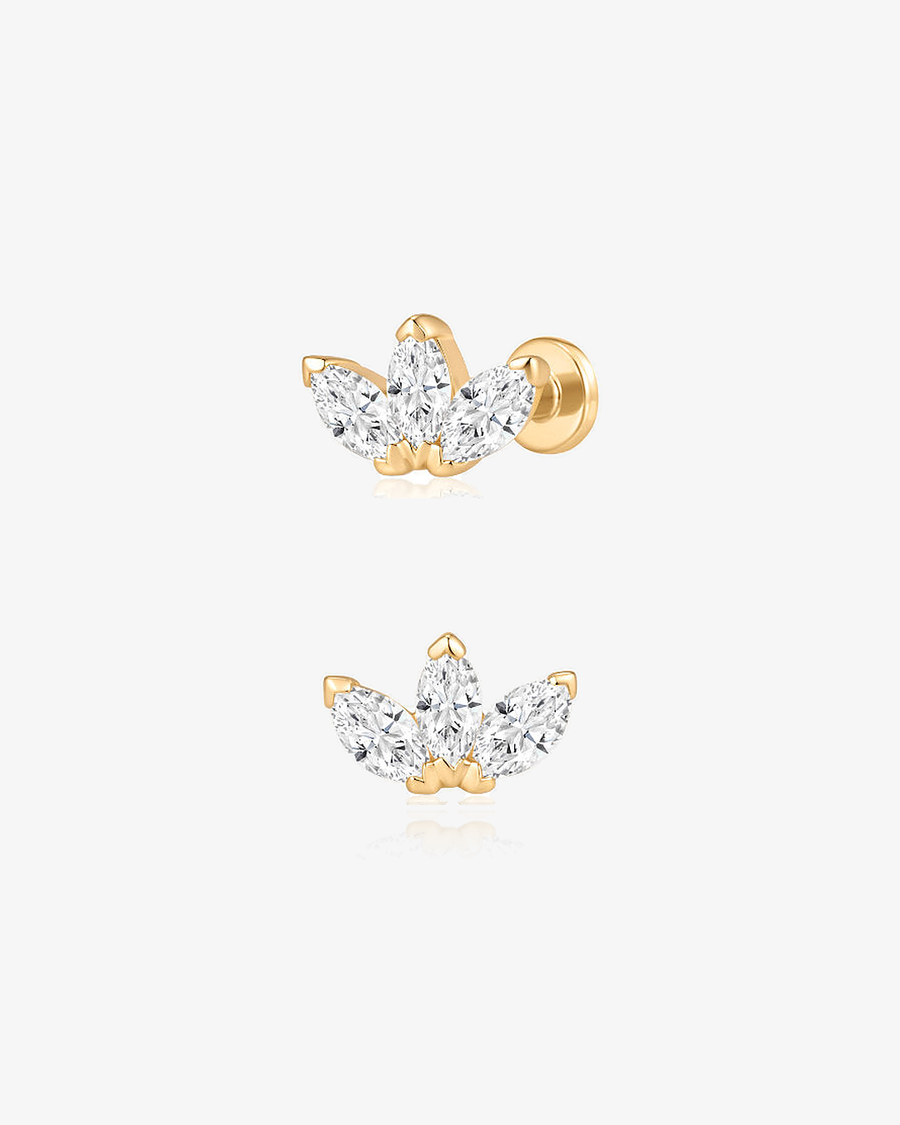 Tiny Marquise Lab-Grown Diamond Flower Flatback Piercing - 14k Solid Gold