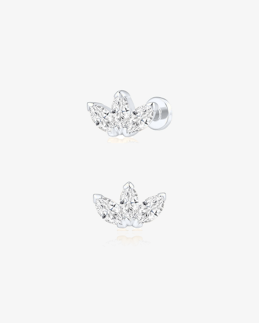 Tiny Marquise Lab-Grown Diamond Flower Flatback Piercing - 14k Solid White Gold