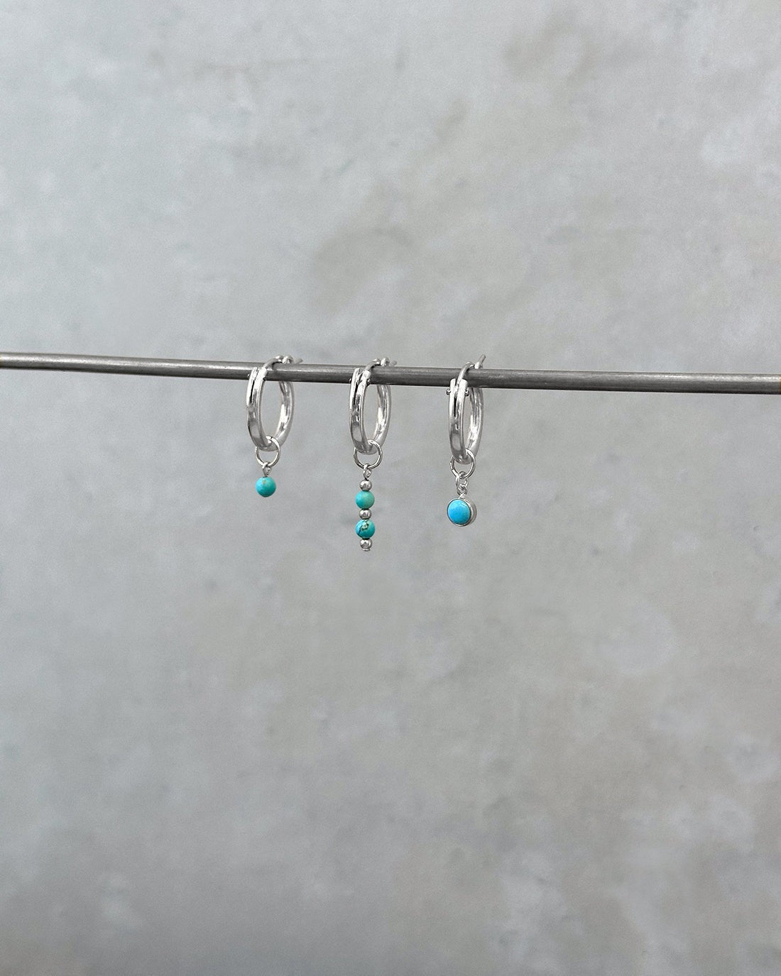 Turquoise Bar Thick Hoop Earrings - Sterling Silver