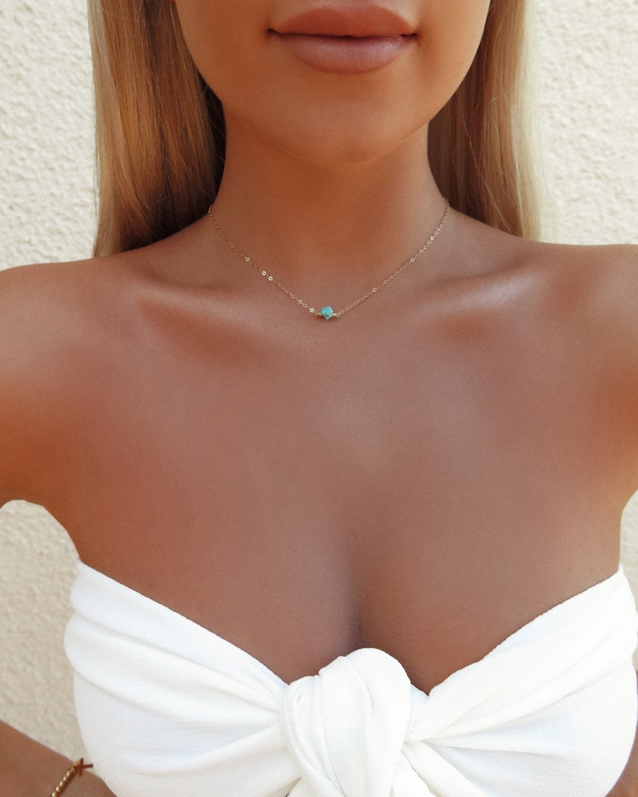 TURQUOISE NECKLACE - The Littl - 14k Yellow Gold Fill - Deluxe Chain