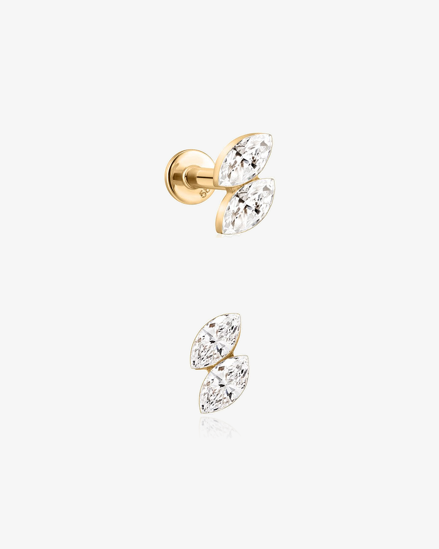 Twin Marquise Lab-Grown Diamond Flatback Piercing - 14k Solid Gold
