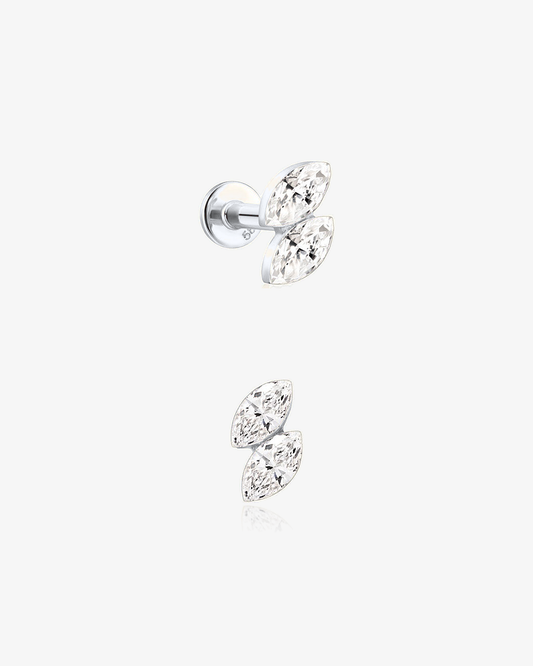 Twin Marquise Lab-Grown Diamond Flatback Piercing in 14k solid white gold, side and front view
