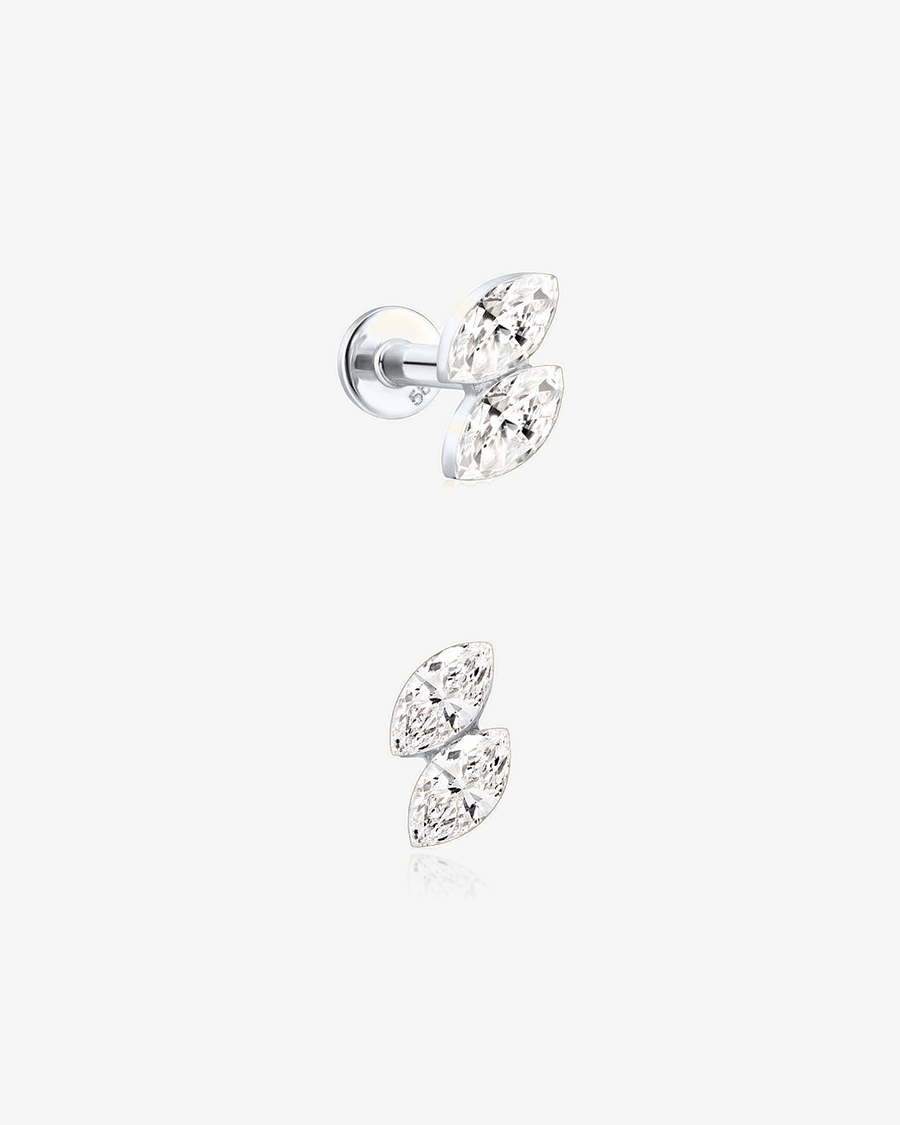 Twin Marquise Lab-Grown Diamond Flatback Piercing - 14k Solid White Gold